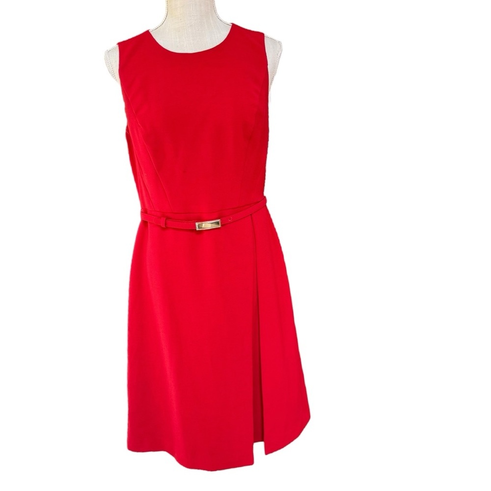 White House Black Market Womens Red Front Split Sheath Dress with Belt Size 8‎